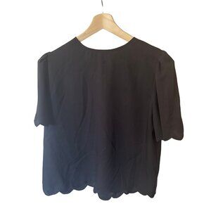 Express Short Flutter Sleeve Blouse - Scallop Hem - Black - Size L